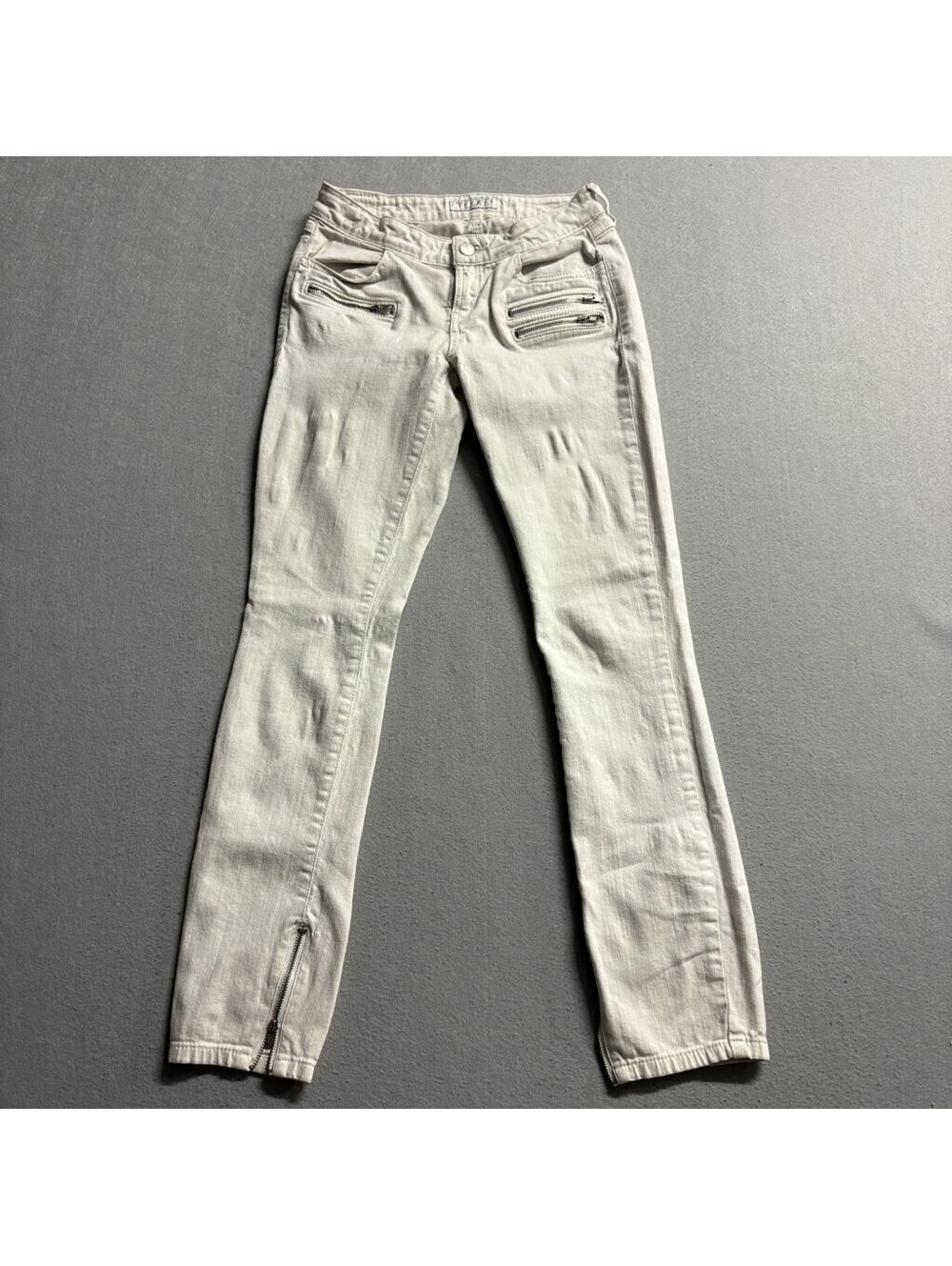 Guess Skinny Moto Jeans Womens 25 Beige Off White Ankle Zip Multi Pocket Low
